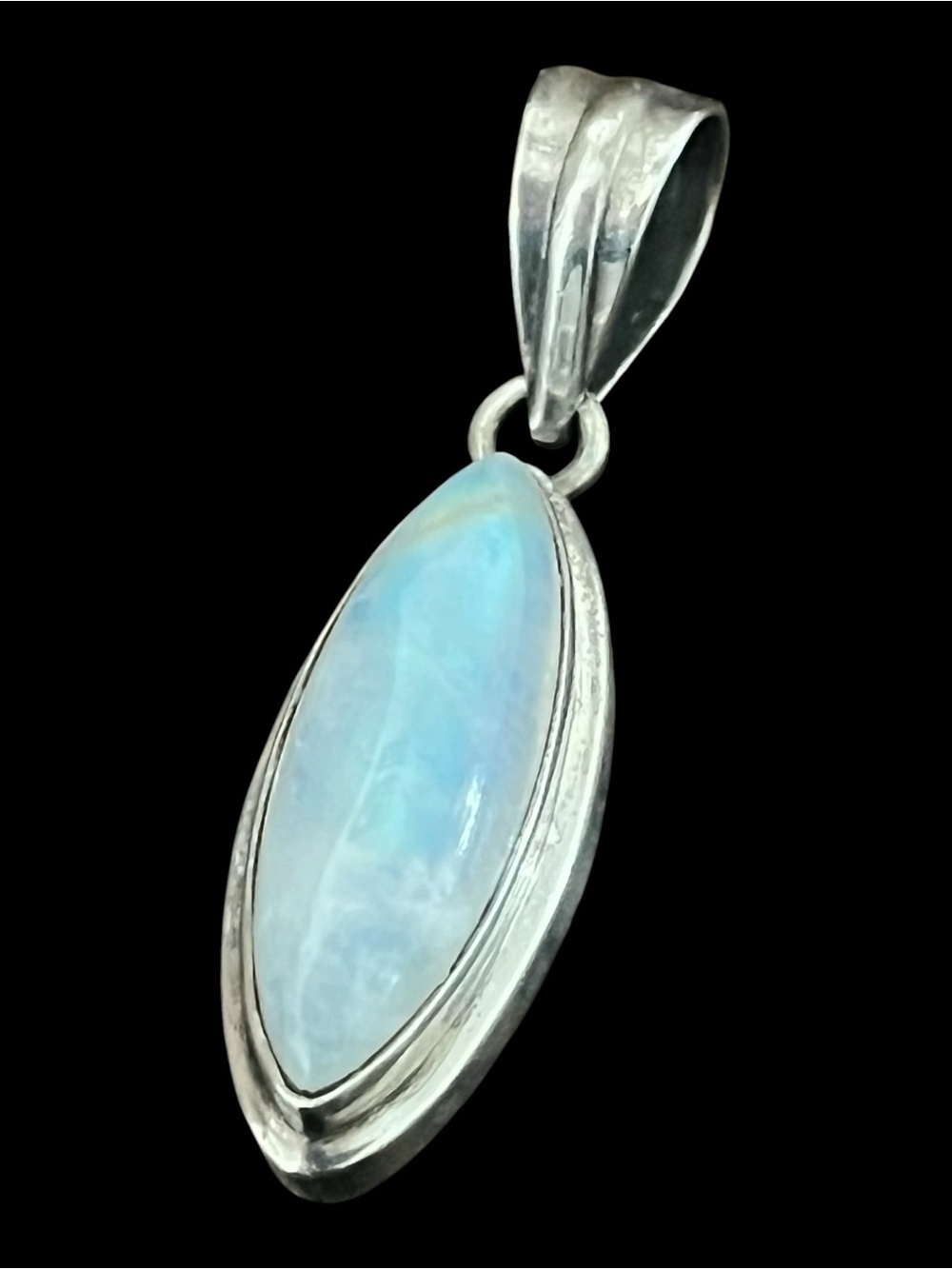 Vintage 925 Sterling Silver Rainbow Moonstone Pendant Large Cabochon
